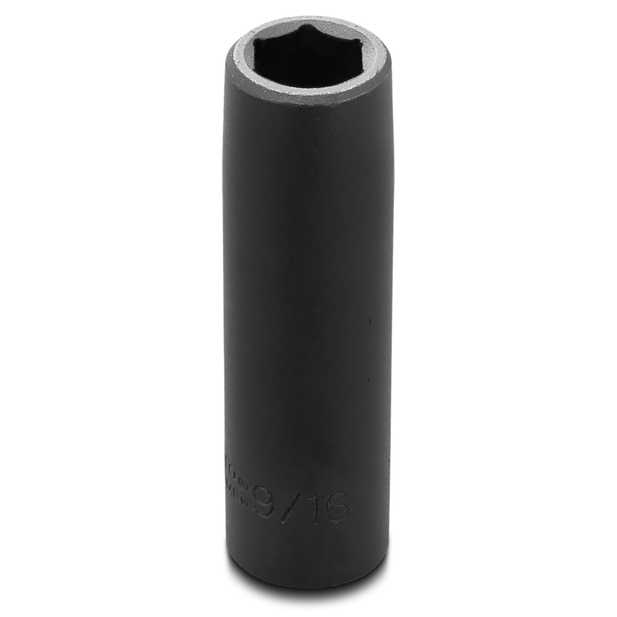 Proto 1/2in. Drive, 9/16in. SAE Thin Wall Deep Impact Socket, 6-Point, Black Oxide, Model# J7318HT